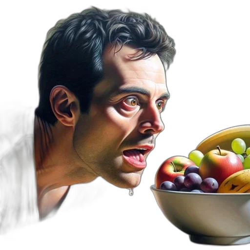 food, face, photorealistic, oil painting, concept art, watercolor, man, leans transparent PNG cut-out