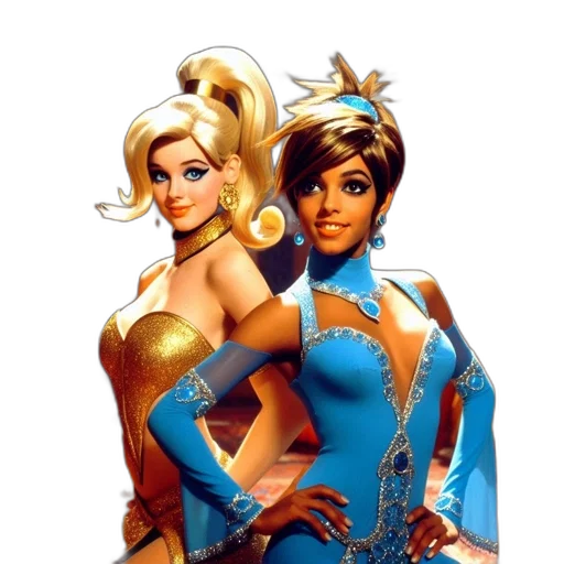comic book art, concept art, fantasy art, 3d render, two, female, characters, one transparent PNG cut-out
