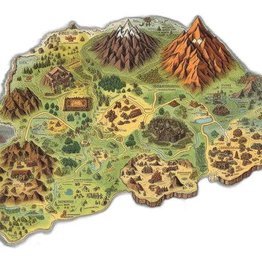 concept art, fantasy art, 3d render, pixel art, detailed, map, fantasy, world transparent PNG cut-out