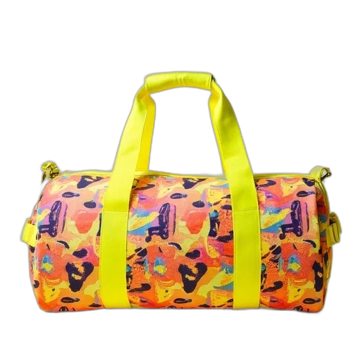 neon, duffel, bag, print, yellow, straps transparent PNG cut-out