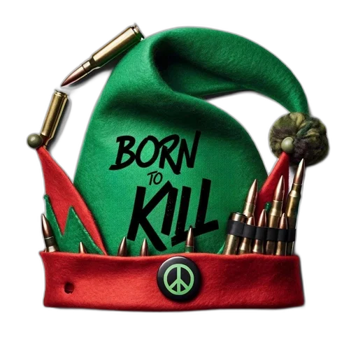 crown, weapon, hat, vibrant, green, elf, adorned, bullets transparent PNG cut-out