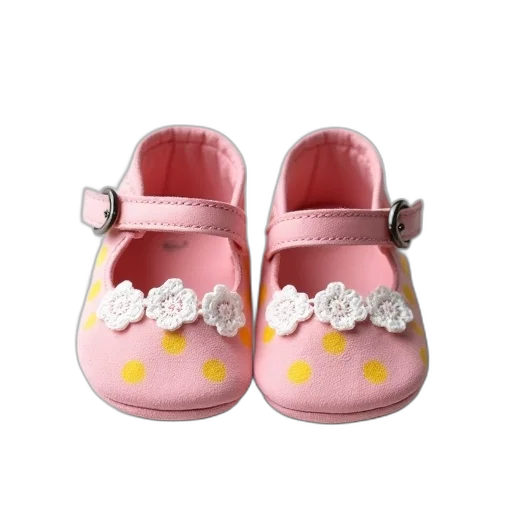 shoes, photorealistic, 3d render, pastel, pair, pink, baby, yellow transparent PNG cut-out