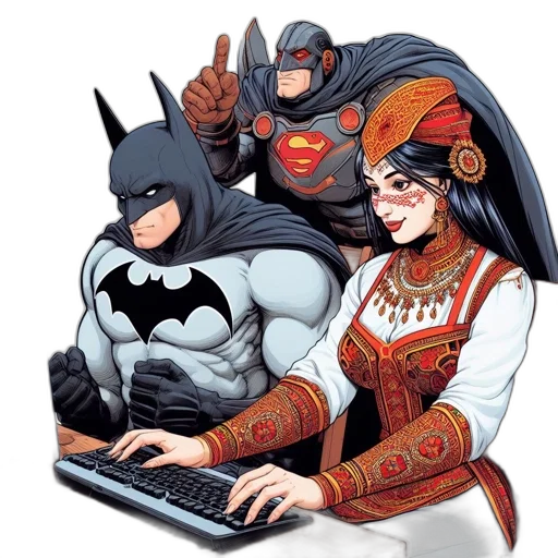 comic book art, concept art, fantasy art, pixel art, three, individuals, including, one transparent PNG cut-out