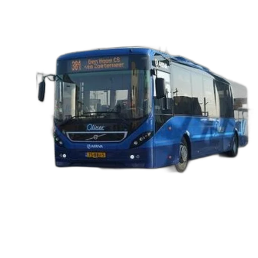3d render, photorealistic, blue, bus, destination, den, haag, displayed transparent PNG cut-out