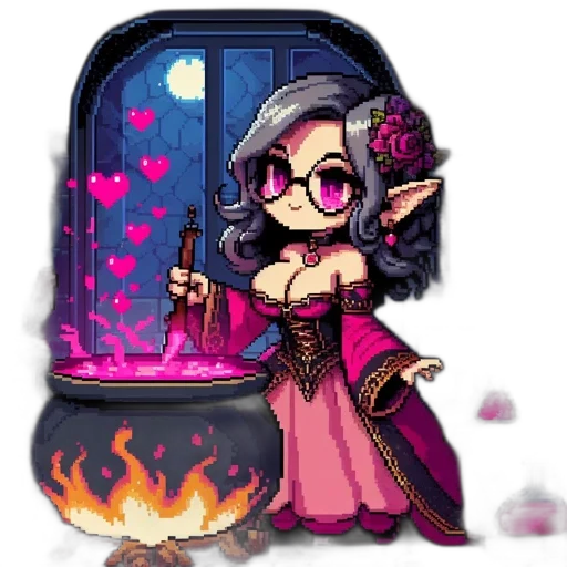 dress, staff, fantasy art, pixel art, concept art, cartoon, fire, dark transparent PNG cut-out