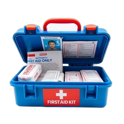 blue, white, first, aid, kit, red, handle, open transparent PNG cut-out