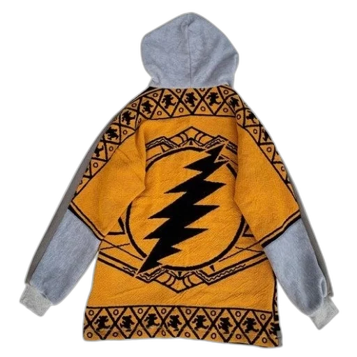 jacket, yellow, hoodie, black, lightning, bolt, design, back transparent PNG cut-out