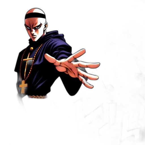 staff, concept art, comic book art, 3d render, pixel art, dark, bald, man transparent PNG cut-out