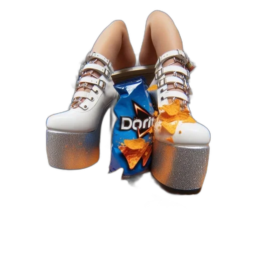 shoes, food, 3d render, photorealistic, pair, platform, silver, embellishments transparent PNG cut-out