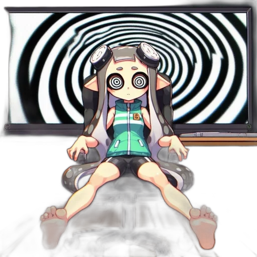creature, mask, hair, robot, vaporwave, pixel art, anime, cartoon transparent PNG cut-out