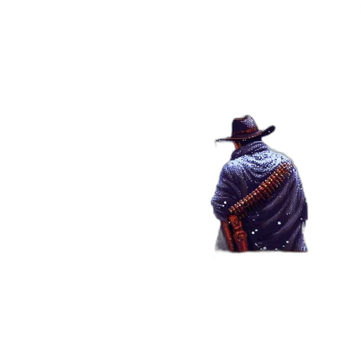 hat, jacket, weapon, robot, pixel art, concept art, watercolor, photorealistic transparent PNG cut-out
