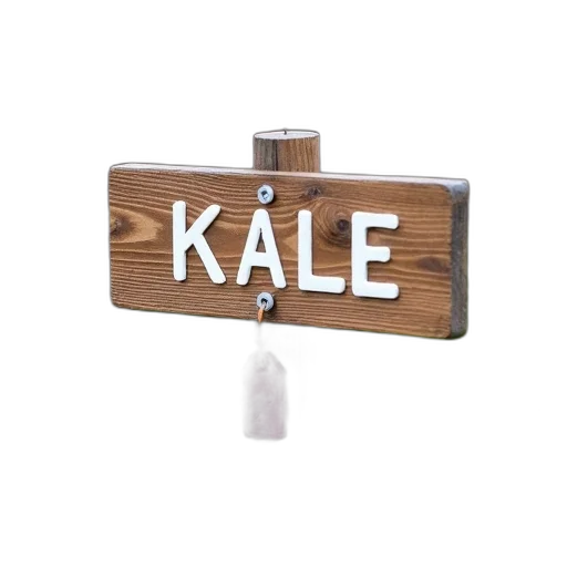 food, 3d render, wooden, sign, word, kale, written, white transparent PNG cut-out