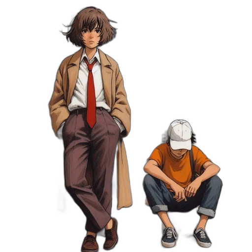 jacket, concept art, pixel art, anime, comic book art, city street, earth tones, monochrome transparent PNG cut-out
