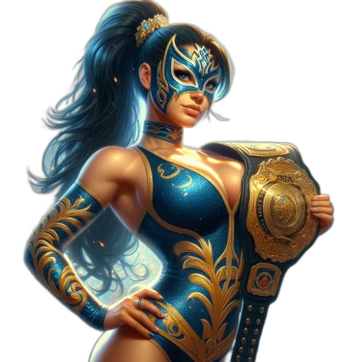 fantasy art, comic book art, concept art, photorealistic, blue, athletic, woman, wrestler transparent PNG cut-out
