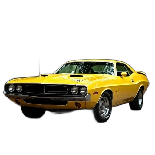 car, photorealistic, 3d render, concept art, yellow, classic, muscle, parked transparent PNG cut-out