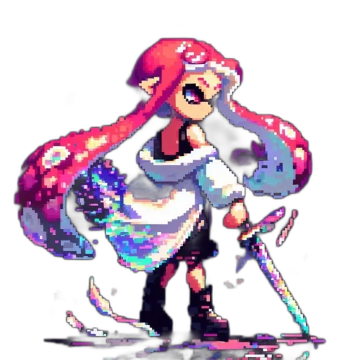 weapon, staff, dress, jacket, pixel art, concept art, watercolor, vaporwave transparent PNG cut-out