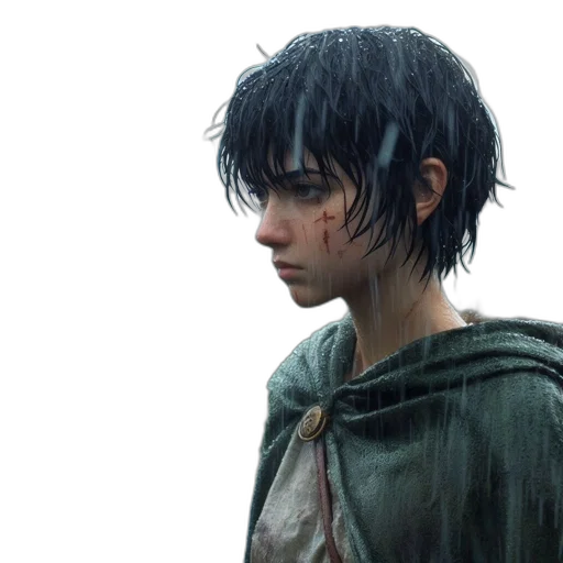 face, weapon, jacket, concept art, photorealistic, fantasy art, 3d render, rain transparent PNG cut-out