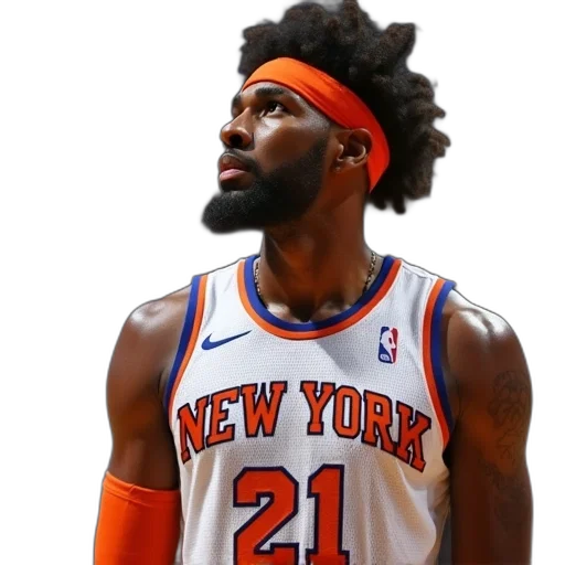 carmel, bryant, wearing, new, york, knicks, jersey, headband transparent PNG cut-out