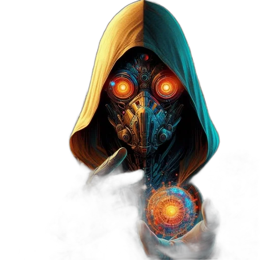 mask, robot, face, jacket, concept art, fantasy art, cyberpunk, comic book art transparent PNG cut-out