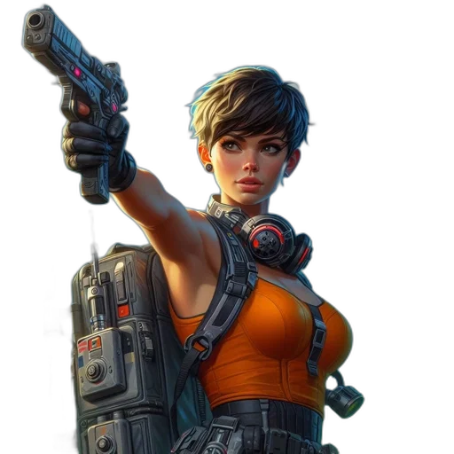 weapon, staff, face, jacket, concept art, cyberpunk, pixel art, fantasy art transparent PNG cut-out