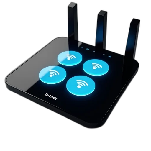 black, wireless, router, glossy, finish, reflective, screen, displaying transparent PNG cut-out