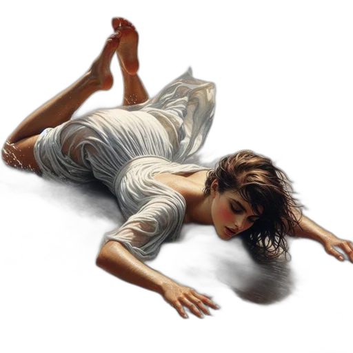 dress, photorealistic, oil painting, concept art, fantasy art, underwater, night, woman transparent PNG cut-out