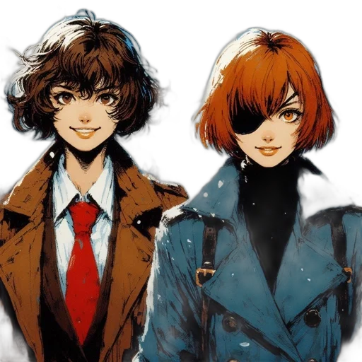 jacket, comic book art, concept art, anime, watercolor, snow, red, blue transparent PNG cut-out