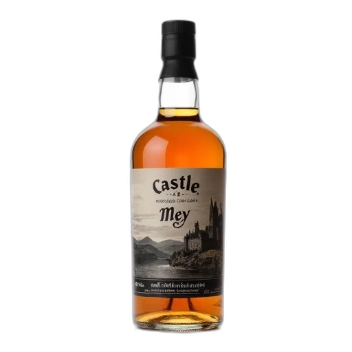 bottle, castle, mey, whiskey, black, cap, label, featuring transparent PNG cut-out