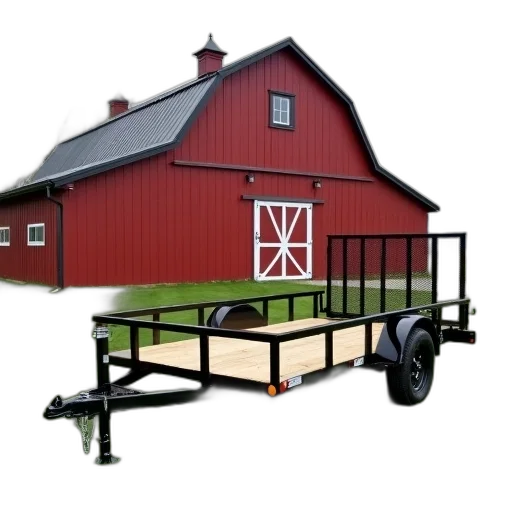 black, silver, utility, trailer, wooden, bed, parked, grassy transparent PNG cut-out