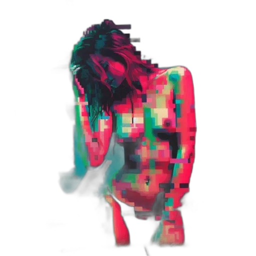 hair, creature, dress, robot, vaporwave, 3d render, pixel art, cyberpunk transparent PNG cut-out