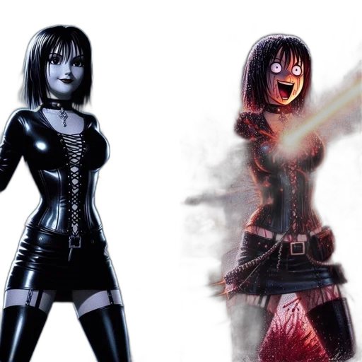 concept art, comic book art, 3d render, fantasy art, dark, two, versions, same transparent PNG cut-out