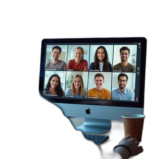 staff, robot, skype, chat, screen, several, chatting, people transparent PNG cut-out