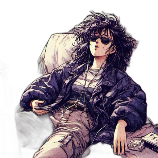jacket, vaporwave, cyberpunk, anime, concept art, monochrome, dark, blue transparent PNG cut-out