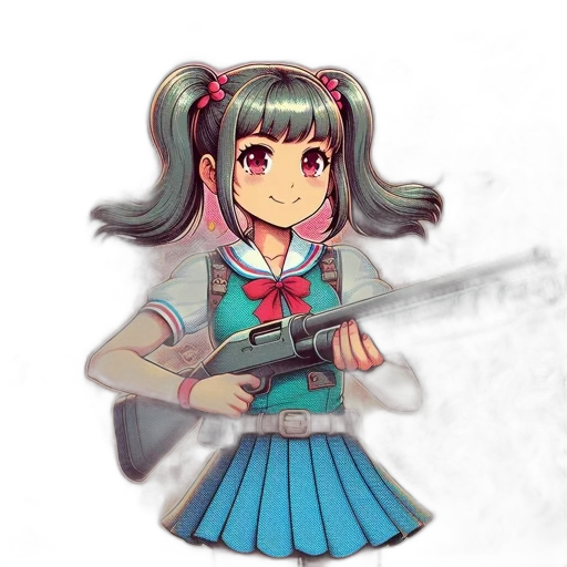 weapon, staff, sword, jacket, anime, vaporwave, pixel art, cartoon transparent PNG cut-out