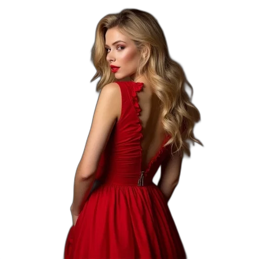 dress, hair, photorealistic, red transparent PNG cut-out