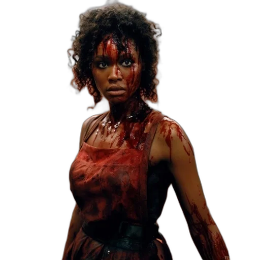 staff, concept art, red, bleeding, woman, stands, corridor, filled transparent PNG cut-out