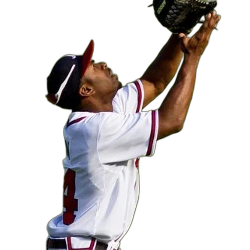 staff, baseball, player, wearing, white, jersey, red, accents transparent PNG cut-out
