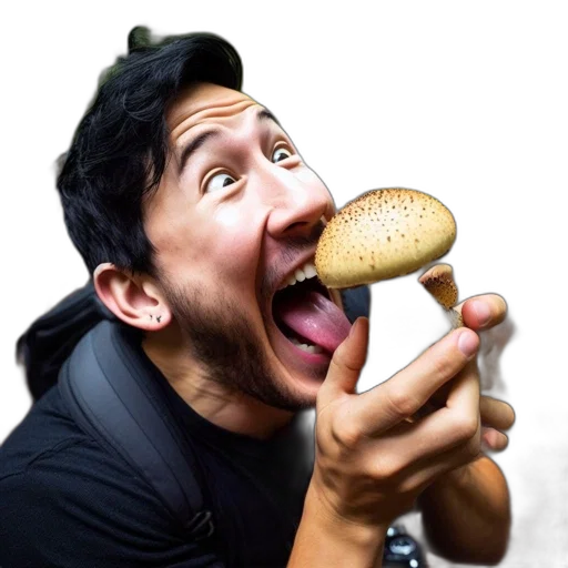 food, animal, creature, face, photorealistic, man, holds, mushroom transparent PNG cut-out