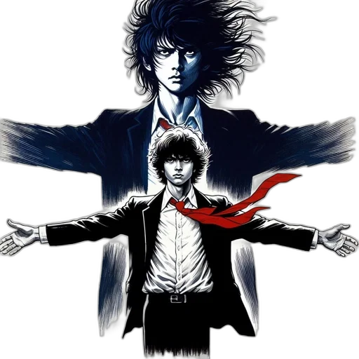 jacket, comic book art, concept art, fantasy art, anime, two, men, stand transparent PNG cut-out