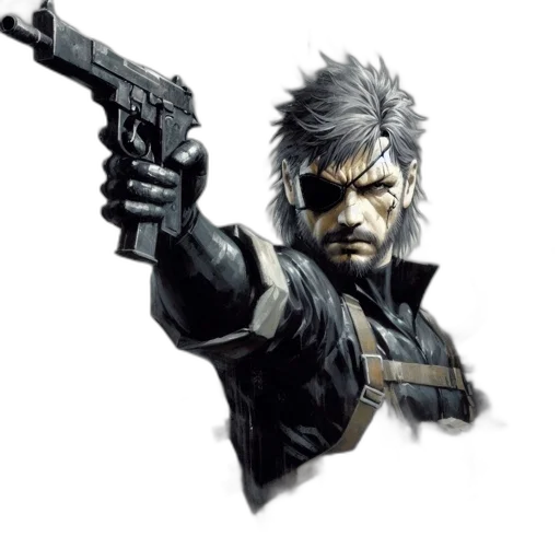 weapon, concept art, pixel art, comic book art, cyberpunk, male, character, rugged transparent PNG cut-out