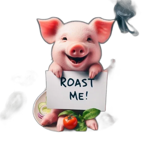 food, animal, photorealistic, concept art, 3d render, humorous, scene, piglet transparent PNG cut-out