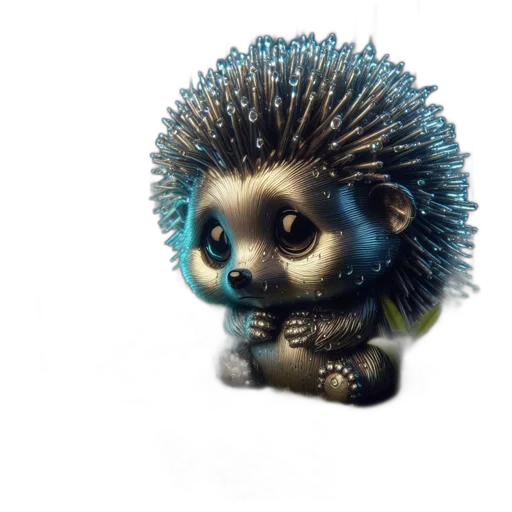 creature, animal, 3d render, concept art, fantasy art, photorealistic, metallic, hedgehog-like transparent PNG cut-out