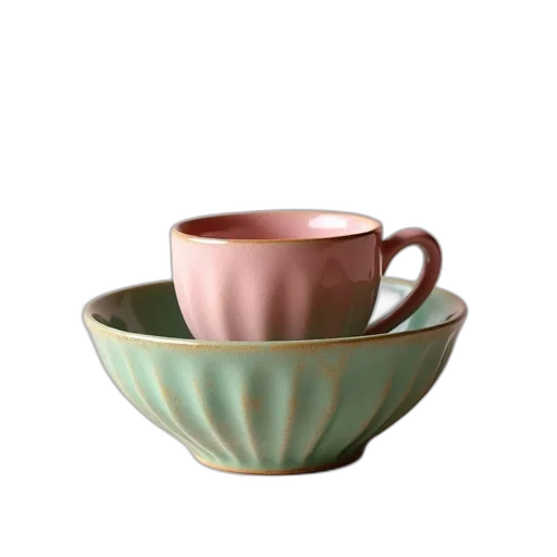food, 3d render, photorealistic, pastel, earth tones, green, ceramic, bowl transparent PNG cut-out