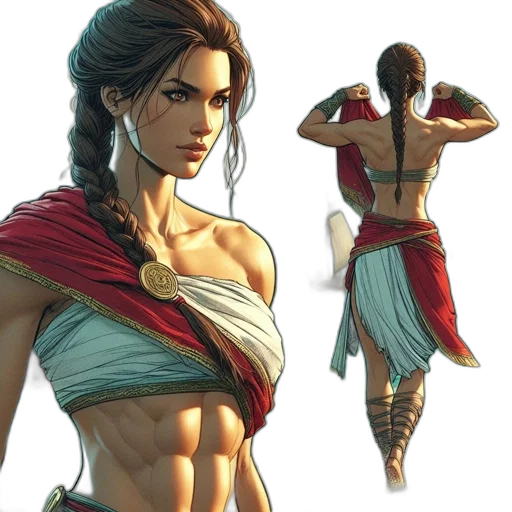 concept art, fantasy art, comic book art, photorealistic, red, earth tones, woman, ancient transparent PNG cut-out
