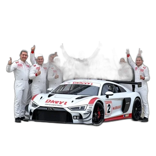 car, group, people, posing, racing, white, number, side transparent PNG cut-out