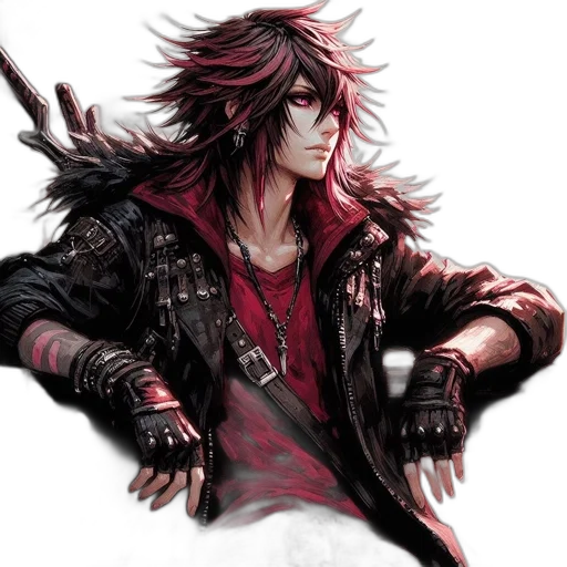 jacket, weapon, concept art, fantasy art, cyberpunk, pixel art, red, dark transparent PNG cut-out
