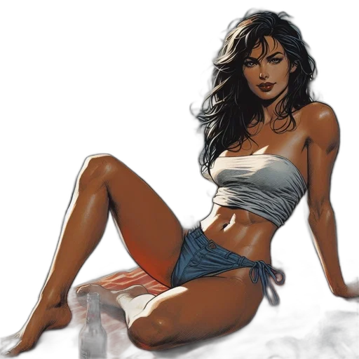 comic book art, photorealistic, concept art, fantasy art, beach, earth tones, blue, woman transparent PNG cut-out