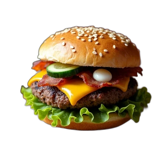 food, animal, photorealistic, 3d render, close-up, gourmet, burger, sesame transparent PNG cut-out