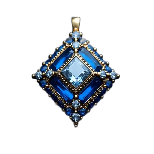 jewelry, crown, staff, pixel art, 3d render, blue, close-up, image transparent PNG cut-out