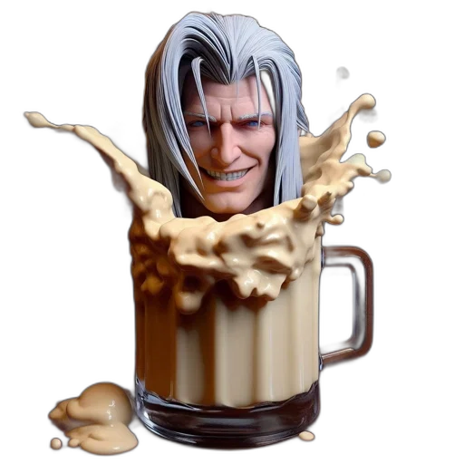 food, 3d render, man, silver, hair, stern, expression, emerges transparent PNG cut-out